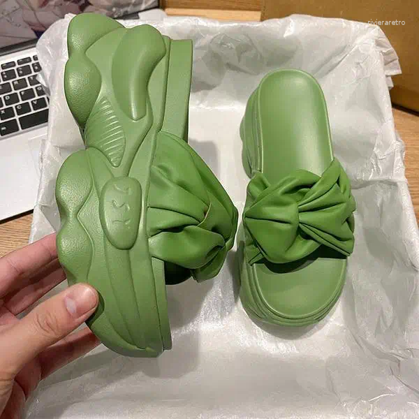 Slippers Shoes Woman's Slides Heeled Mules Platform 2024 Flat Designer High Rubber PU Super Woman Female Slipp