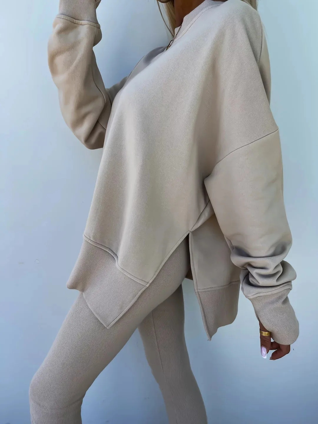 SpringSummer Casual Loose Fit Sweater Tight Pants 2piece Set Womens Trouser 240930