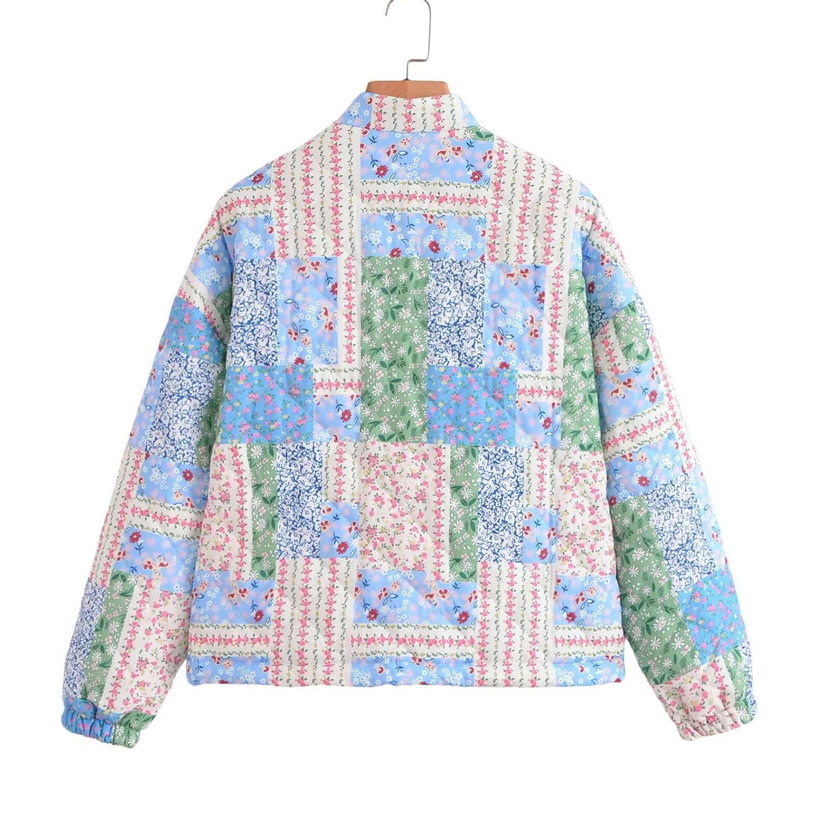 Womens Y2K floral puff jacket for winter warmth retro patch work quilted jacket long sleeved button up jacket with pockets 240924 - view 7