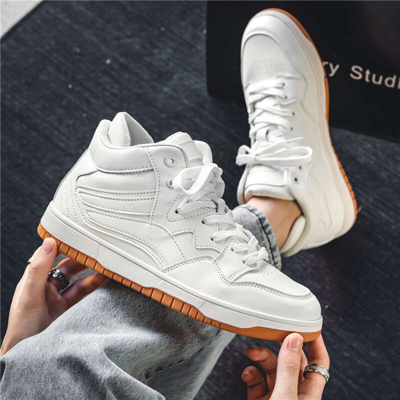 Brand Men's High Top Le ather Comf ortable Non-slip Bask etball Breathable Casual Sport Tennis Shoes Couple Sneakers