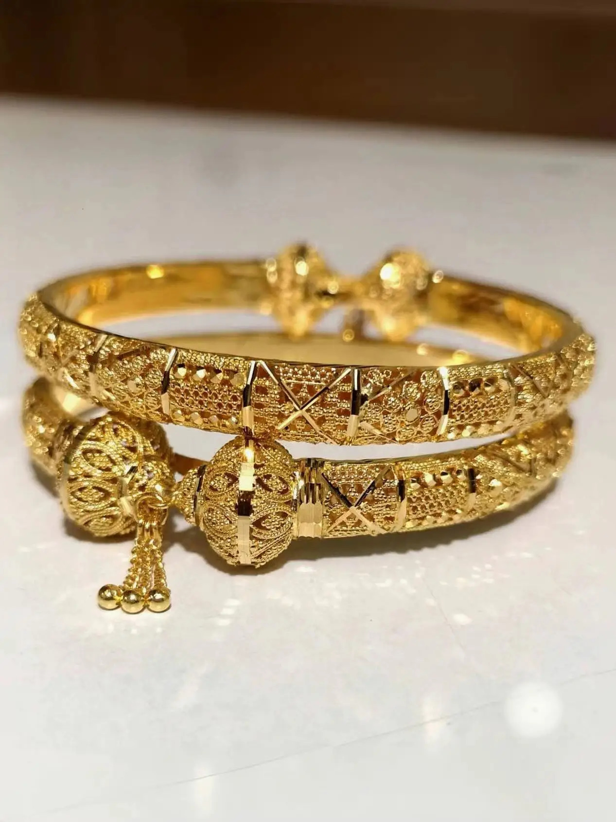 Dubai Real Gold 24k Plated Bracelet For Women Copper Man Bangles Indian Hand Jewelry Accessories Gifts 2024 240929 - view 7
