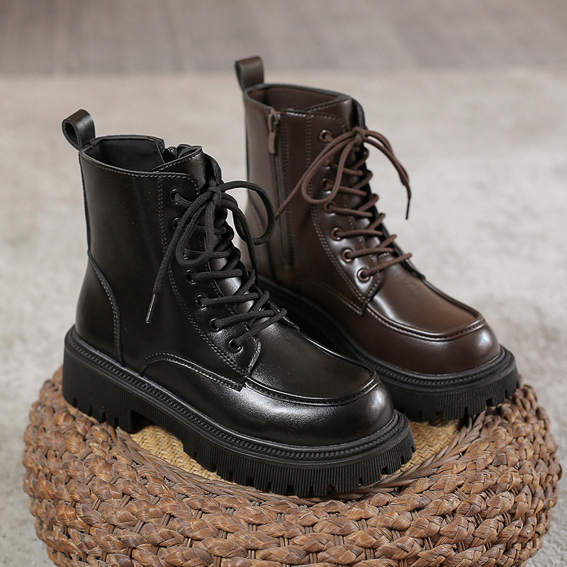 Women Boots Fashion Martin Boots Lace Up Thick Sole Increase Height Triple Black Brown Free shipping