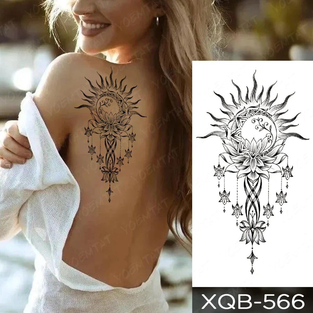 Indian Henna Hand Painted Transfer Waterproof Temporary Tattoo Sticker Moon Lotus Mandala Chain Body Art Tattoos Women Men 240925