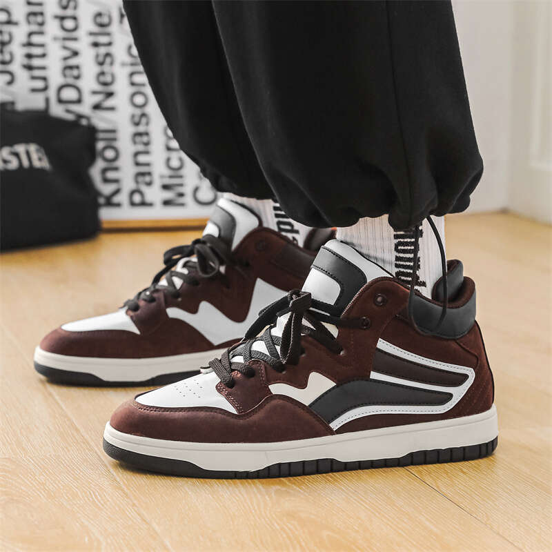 Brand Men's High Top Le ather Comf ortable Non-slip Bask etball Breathable Casual Sport Tennis Shoes Couple Sneakers