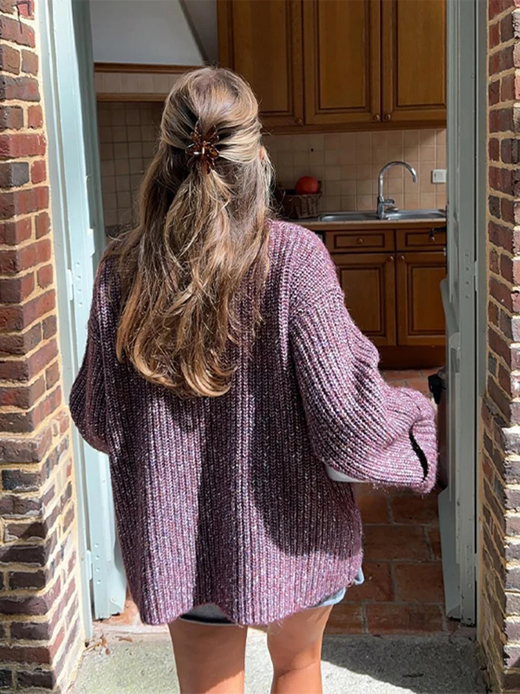 Fashion Knitted Women Sweaters Loose High Collar Long Sleeve Pocket Pullover 2024 Autumn Casual Lady Street Knitwear Tops 240930