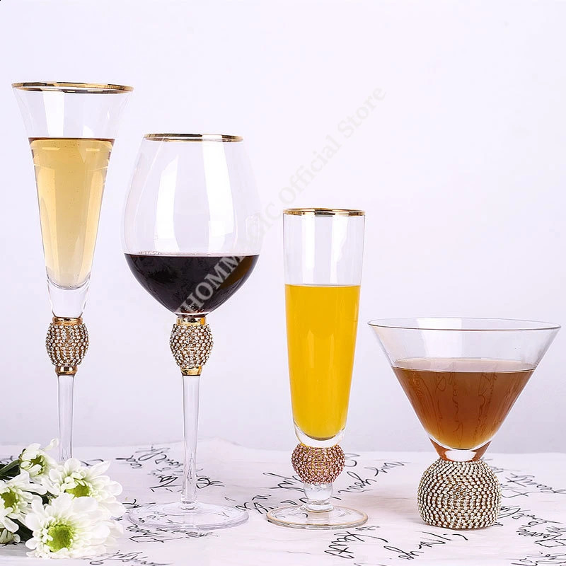 4/2Pcs Creative Gold Rimmed Glass Cup Red Wine Cocktail Champagne Whiskey Glass Drink Cup Bar Party Goblet Wedding Supplies Gift 240921
