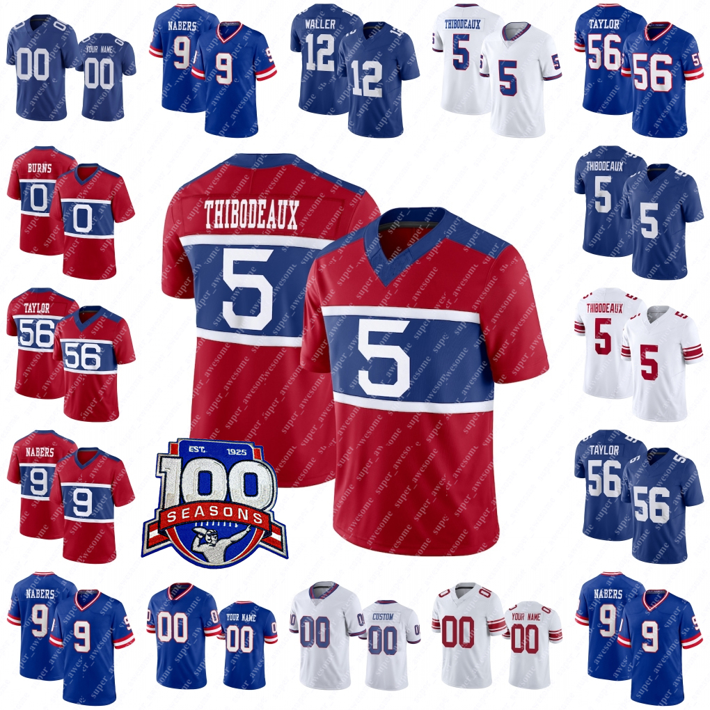 1 Malik Nabers Football Jersey Brian Burns Kayvon Thibodeaux Lawrence Taylor Daniel Jones Devin Singletary Tyrone Tracy Jr Deonte Banks Jalin Hyatt Andrew Thomas