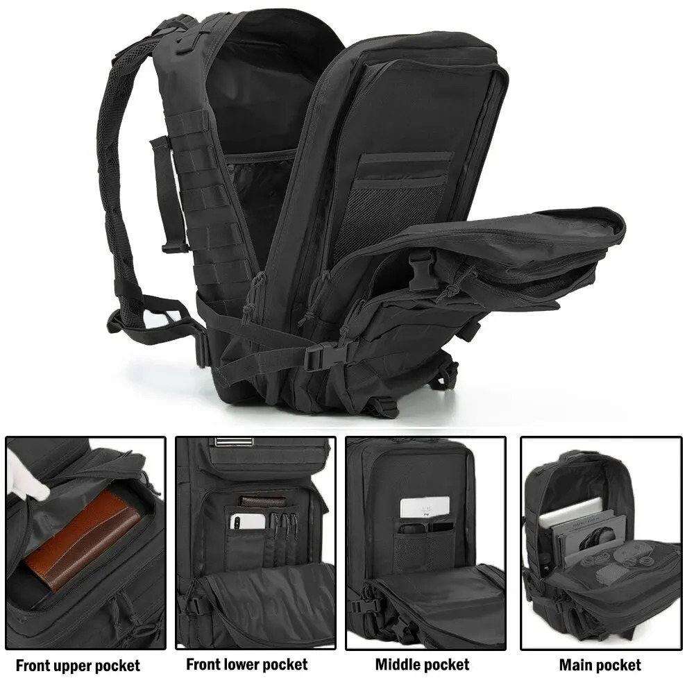 QT QY 50L Mens Tactical Backpack Survival Travel Bag Hking Outdoor 3P Assault Bag EDC Molle Bag Used for Hiking Hunting ww 241008