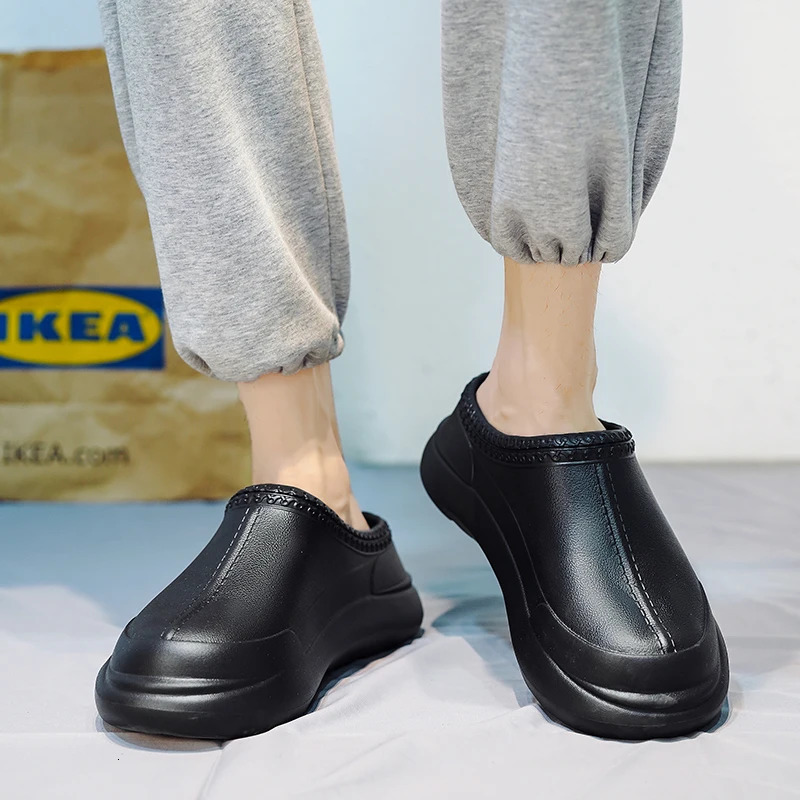 Hard Mens Kitchen Shoes Chef Clogs Waterproof Doctor Shoes High Quality Warm Plush Garden Clogs Anti Oil and Anti Slip Work Shoes 240930