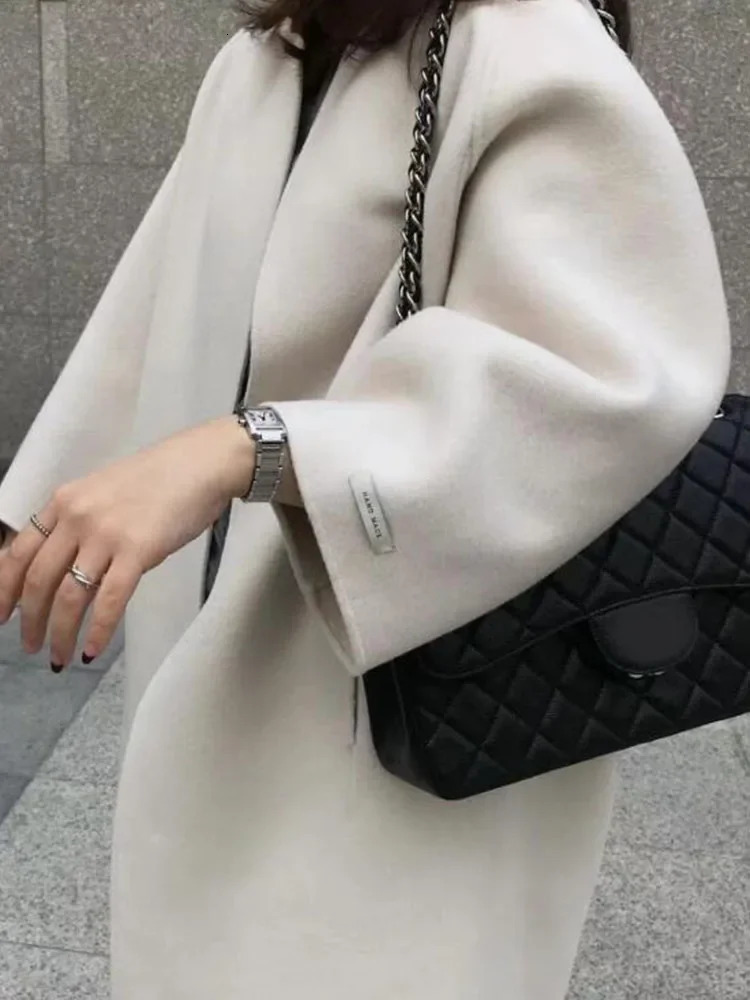 Elegant Woolen Coat for Women Streetwear Casual Korean Fashion Jackets Solid Pockets O Neck Autumn Winter Coats 240927