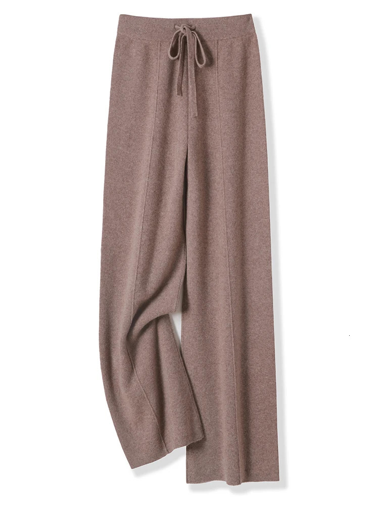 Women 100 Merino Wool Knitted Wide Leg Pants Autumn Winter Basic Soft Warm Cashmere Knit Trousers Casual Simple Style Korean 240930