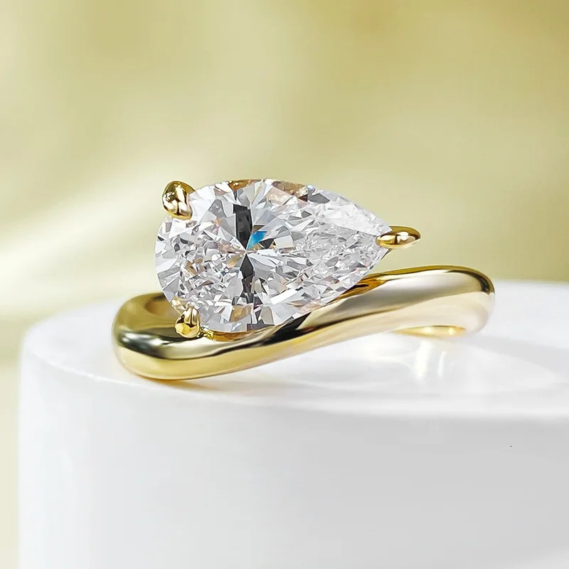 14K Gold Water Drop Mo Silica Diamond Ring 100% Genuine 925 Silver Party Wedding Ring Mens Promise Jewelry 240921