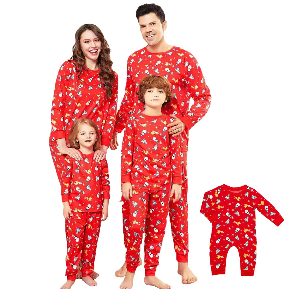 Party Christmas Family Matching Pajama Set Father Mother and Child Red Snowman Long sleeved Baby jumpsuit Dog suit 240926
