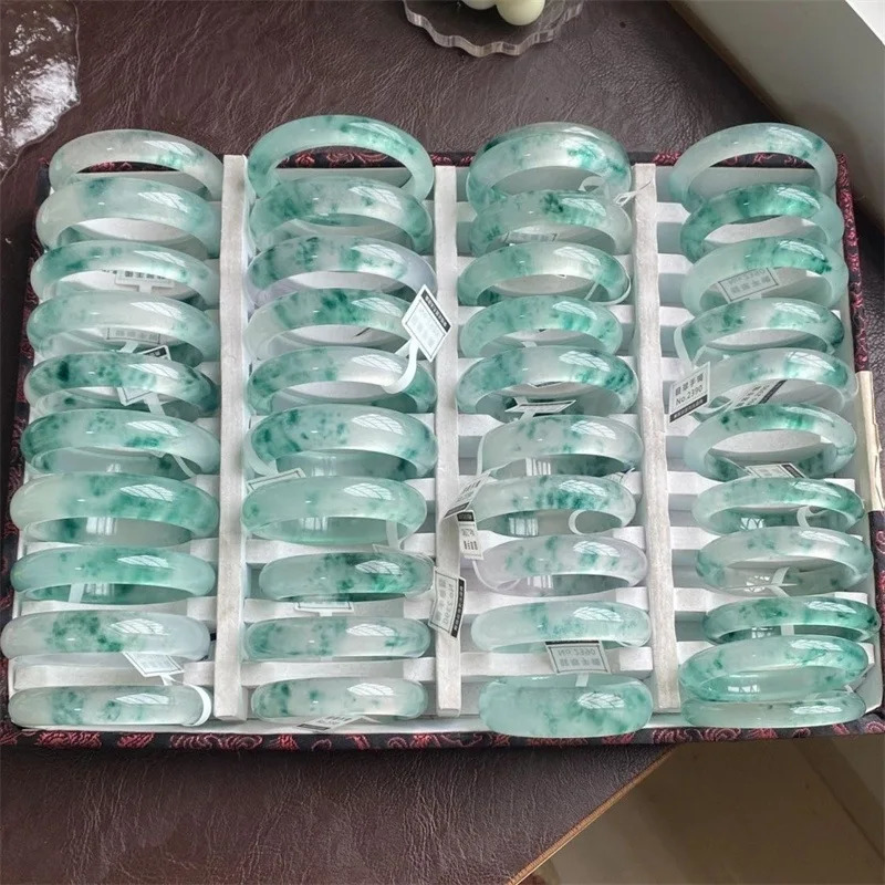 Natural jadeite bracelet ice glutinous seed dark green floating flower light sunny green jadeite jade bracelet 240930