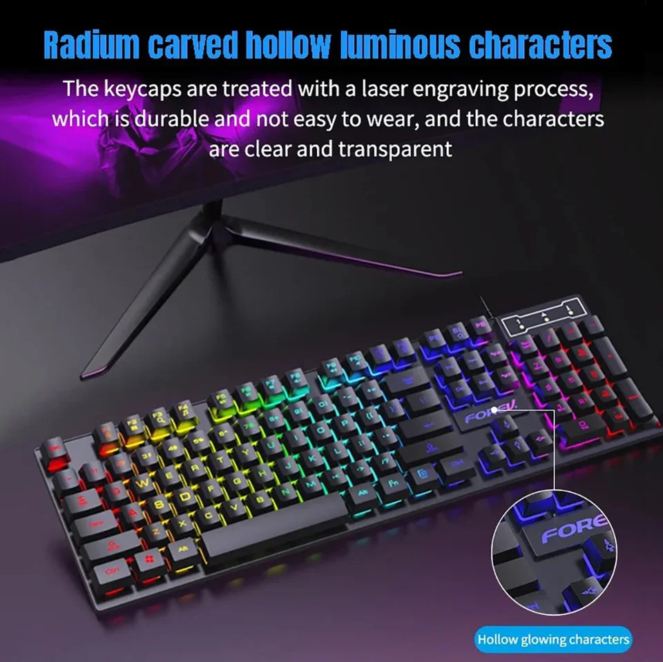 Wired Office Gaming Keyboard Mouse Set USB RGB Backlight Luminous Mechanical Feel For Laptop Computer PC Accessories 240929