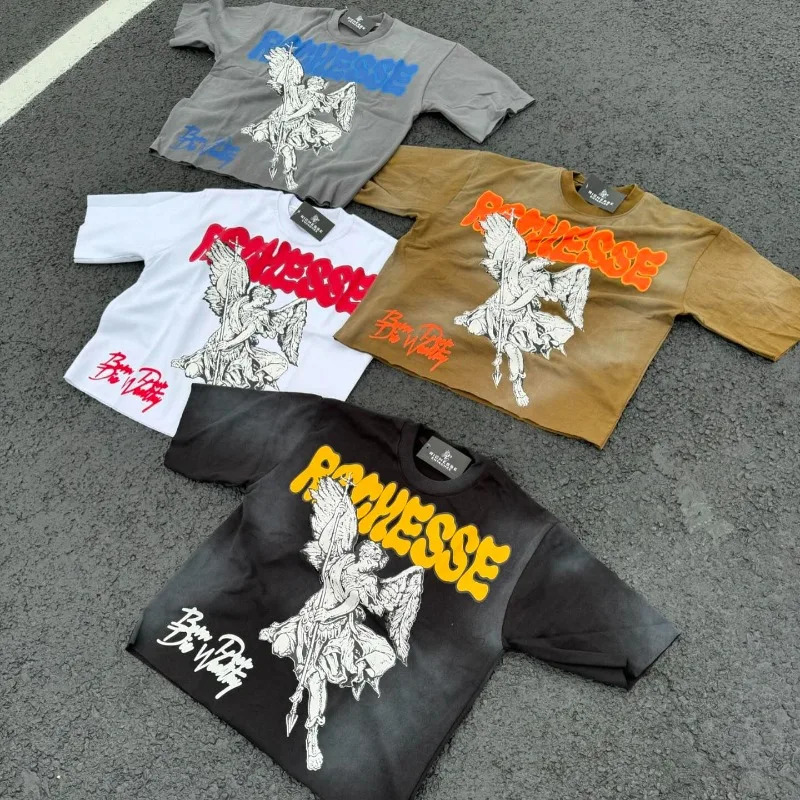 Y2k street clothing graphic T-shirt Harajuku fashion retro style mens fashion trend printed loose casual O-neck sportswear 240930