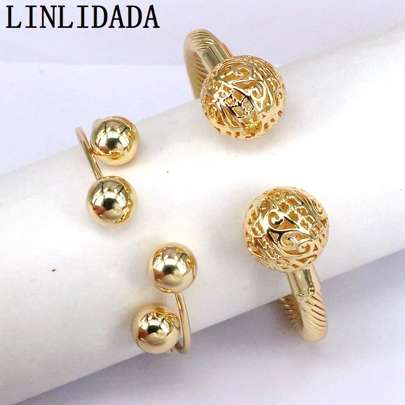 5Pcs 18K gold-plated copper charm ball cuff bracelet for women stackable daily fashion jewelry 240925