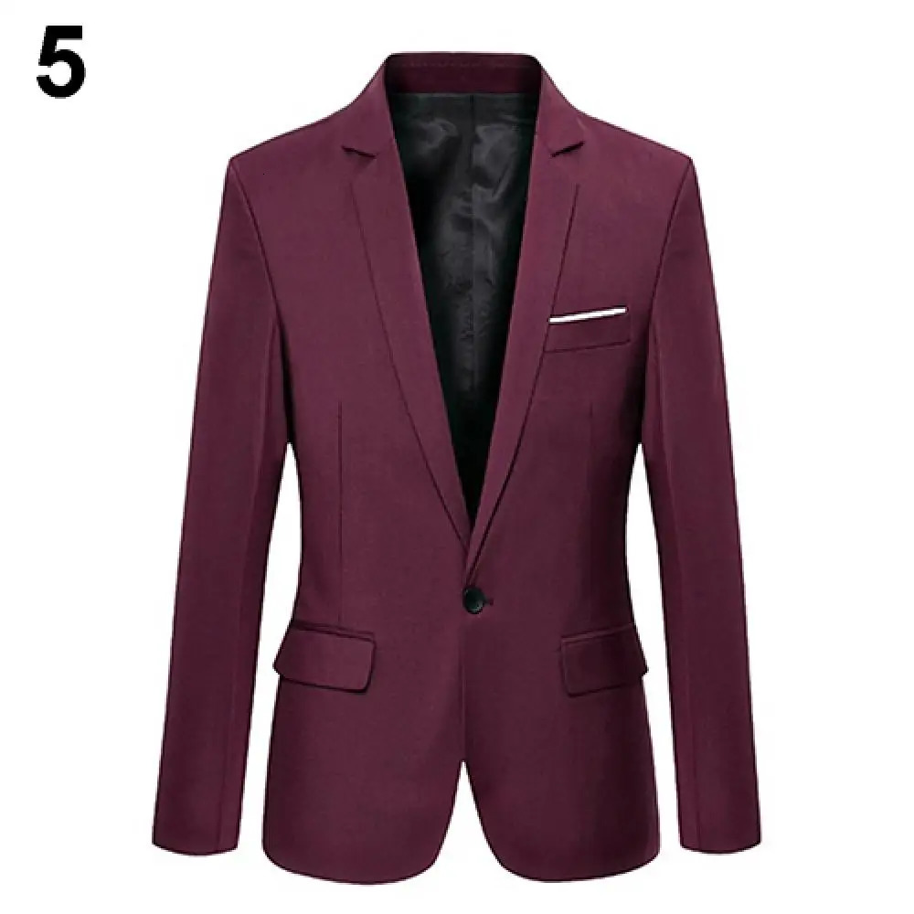 Men's Solid Color Step Collar Slim Blazer Formal Business Wear One Button Suit 240930
