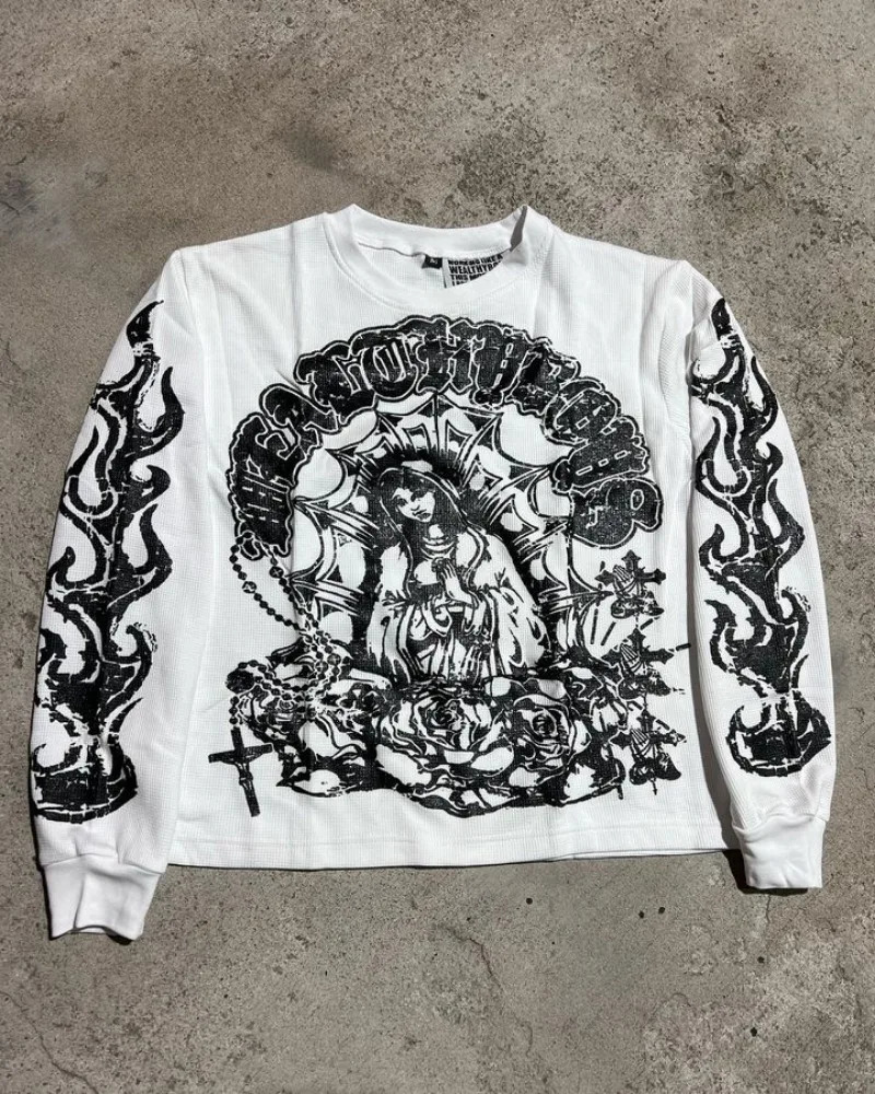 Harajuku fashion pattern Pullover Y2k retro style streetwear Exquisite print loose casual O-neck sweatshirt unisex version 240930