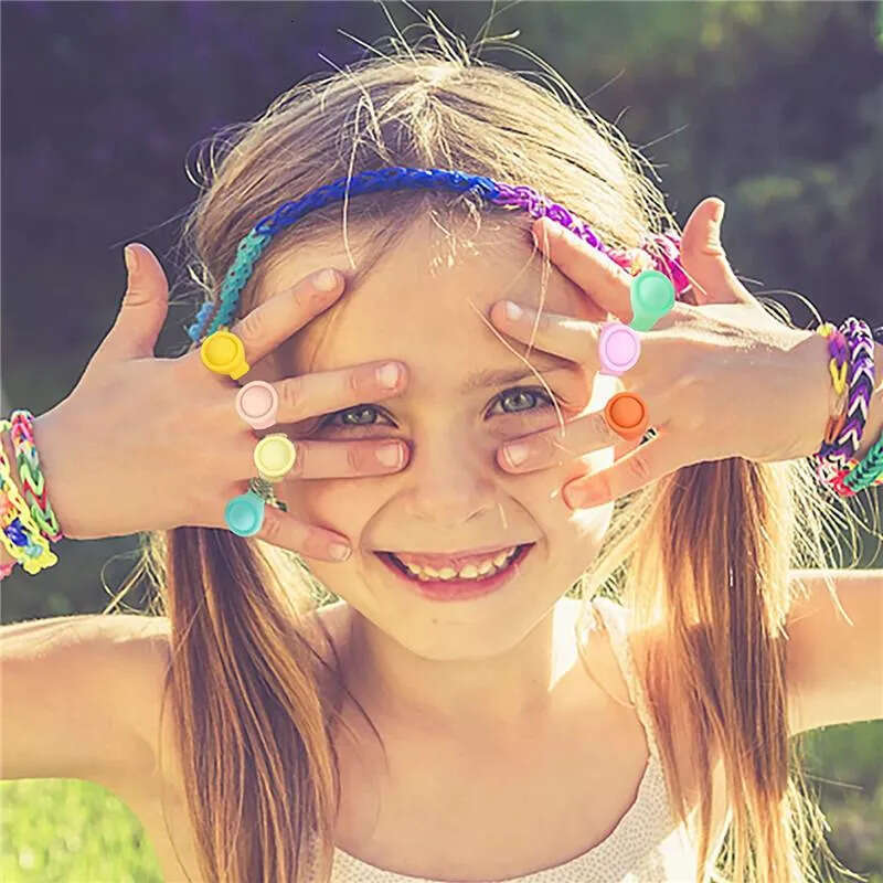 Press NEW New Fidget Toys Finger Bubble To Relieve Anxiety Silicone Jewelry Bracelet Desktop Educational Ring Decompression Toy Gift y
