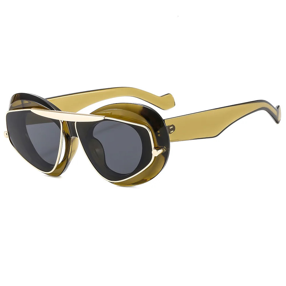 INS Metal Womens Advanced Sunglasses Fashion er Punk Metal Cover Mirror Curved Mirror Sunshade Mirror UV400 240929