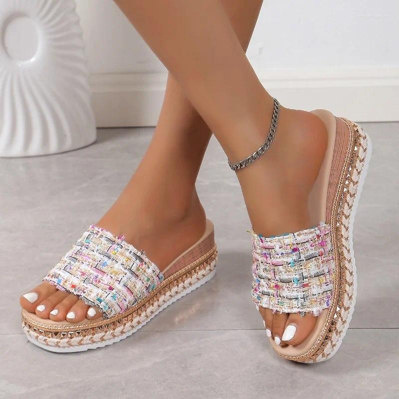2025 S Fashion Designer Sandals Women Summer Rimocy Striped Platform Slippers Canvas Wedge Woman Plus Size Non Slip Casual
