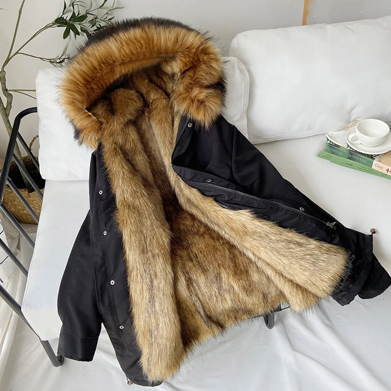 Winter Warm Coats Waterproof Artificial Fox Fur Jacket and Womens Long Park Outdoor Windproof Street Wear Mens 240930