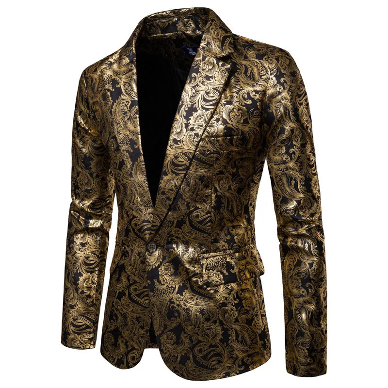 Casual Blazer Jacket Suit Party Suit Highend Fashion Mens Golden Floral Blazers Business Casual Suit 240930 - view 3