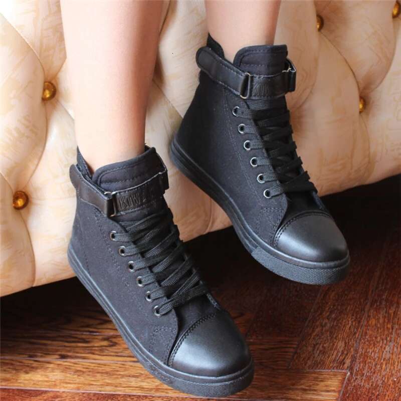 Women Denim Casual Canvas Shoes Female High Top Couple Trainers Lace Up Men Sneakers Ladies Basket Femme Tenis Feminino Black 44