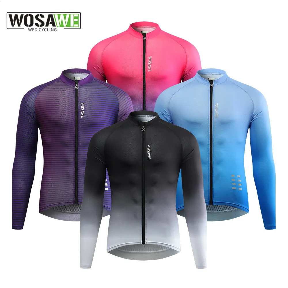 WOSAWE Mens Bicycle Jacket Breathable Fast Drying Gradient Printed Long Sleeve Shirt Mountain Bike Outdoor Running Bike Clothing 240925