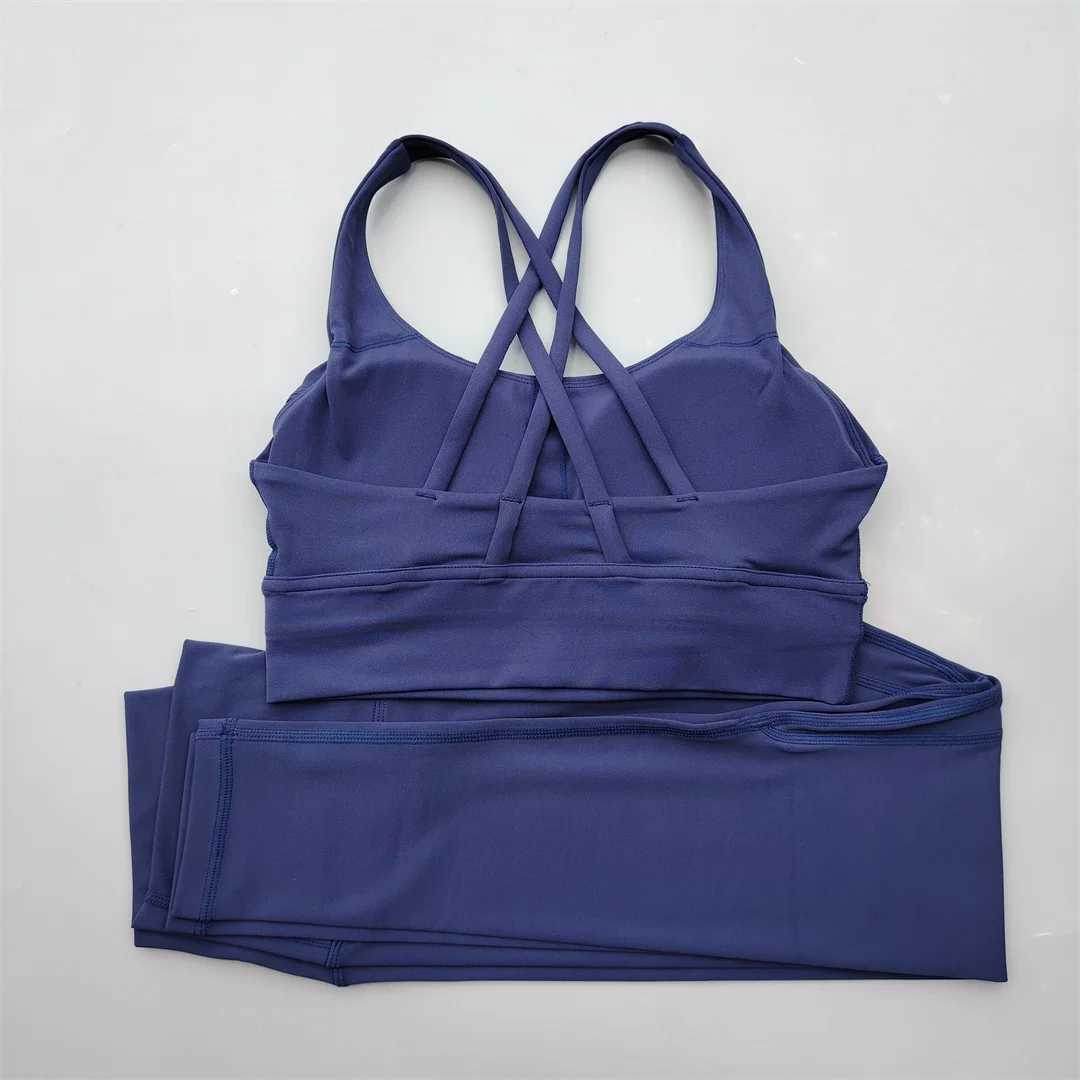 2-piece gym womens exercise set sexy yoga set solid color cross back bra leg Pilates exercise fitness set soft and comfortable W241008