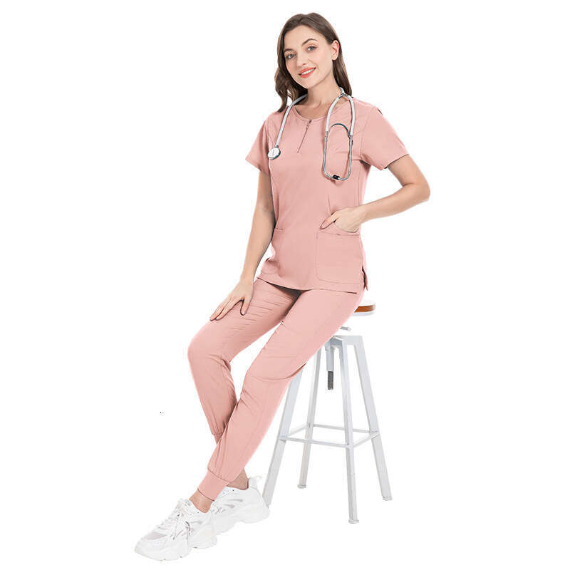 Hot selg simple and comfortable casual hand washing nursing clothes womens zipper uniform set plus size