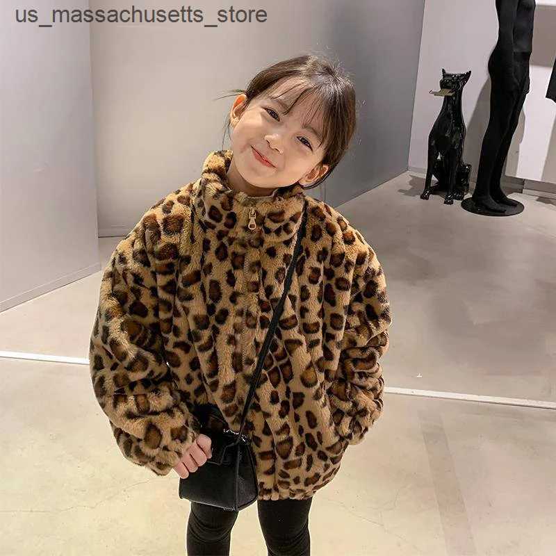 Jackets Girl Leopard Print Jacket Fleece Velvet Thicken Coat for Children Autumn Winter Cotton Padding Outwear 1 To 8 Years Kids Clothes L240910