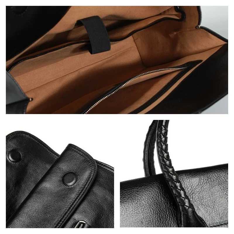 Men Genuine Leather High-End Business Briefcase Niche Design Laptop bag Large Capacity First Layer Cowhide Bag Woven Handbag MenXJ241004