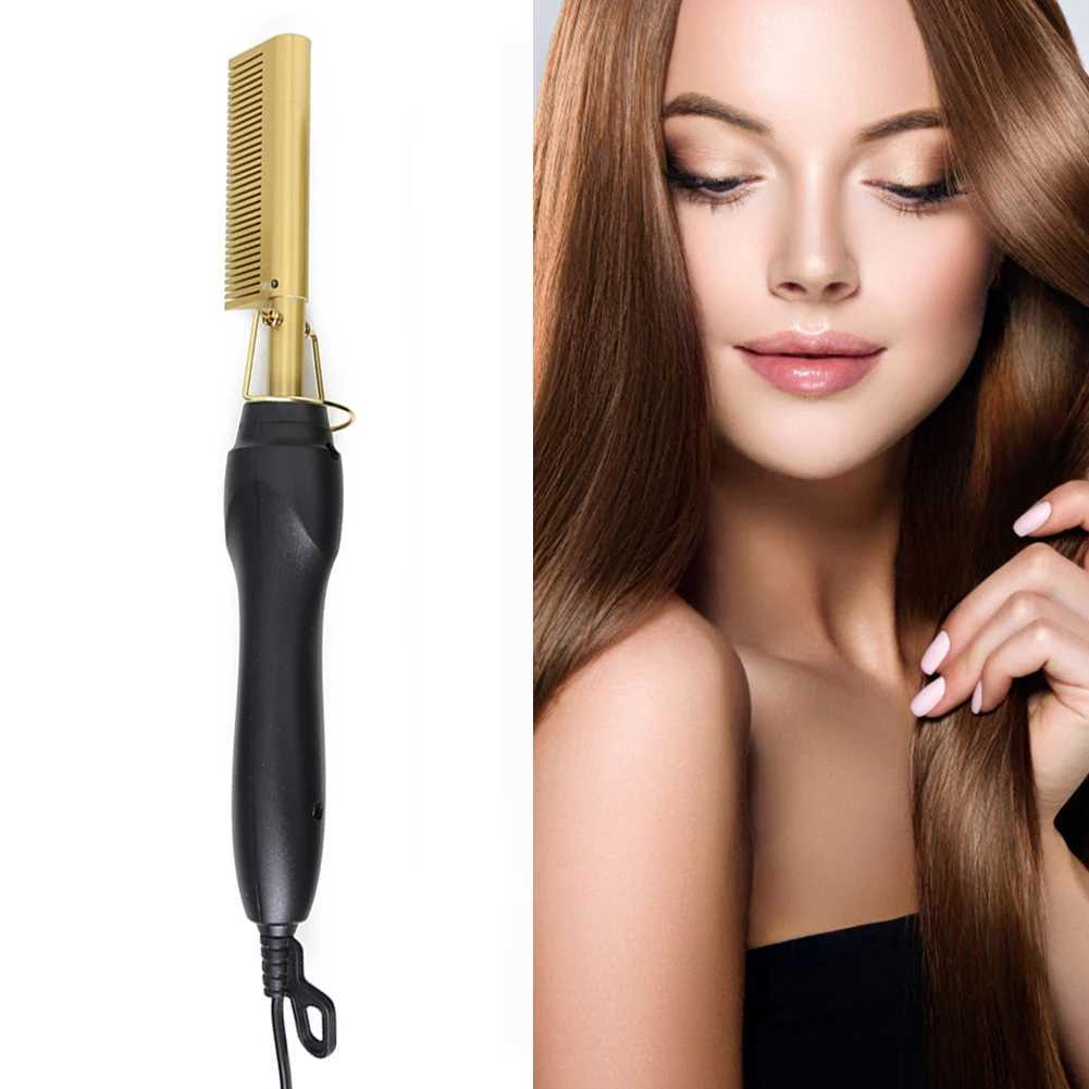 Hair Straight Styler Comb Hot Heating Hair Straightener Curling Curler BrushesXJ241016