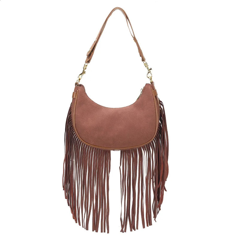 Womens tassel bag leather velvet handbag tassel velvet armrest shoulder bag large capacity handbag garbage bag 240929