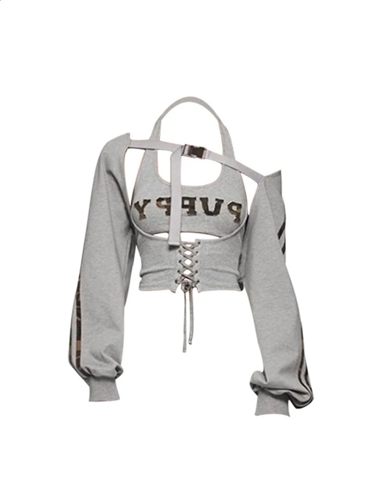 Women Grey Long Sleeve Sweatshirt Streetwear Vintage Y2k 90s Aesthetic Harajuku Korean Fashion Pullover Coat Top Clothes Autumn 240930