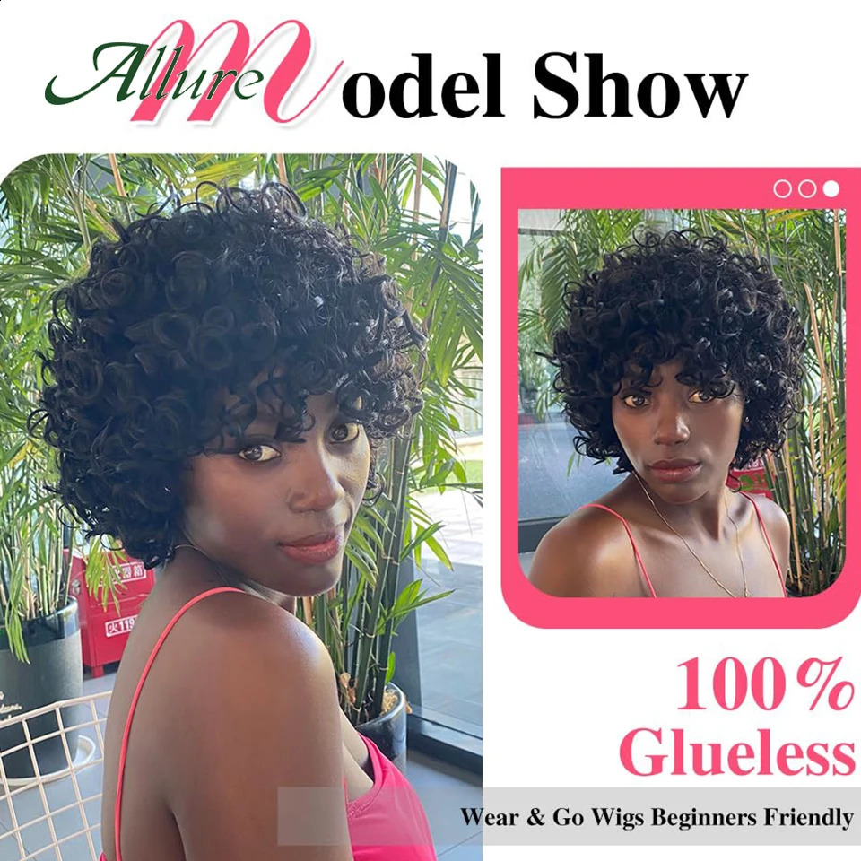 Brazilian elf Bob cuts human hair wig for women Jerry curls wig with bangs 10 inches high gloss colored wig tempting 240921