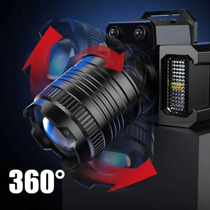 Ultra bright T51 LED sensor headlight USB C charging headlight LED headlight built-in battery camping fishing light Y241004