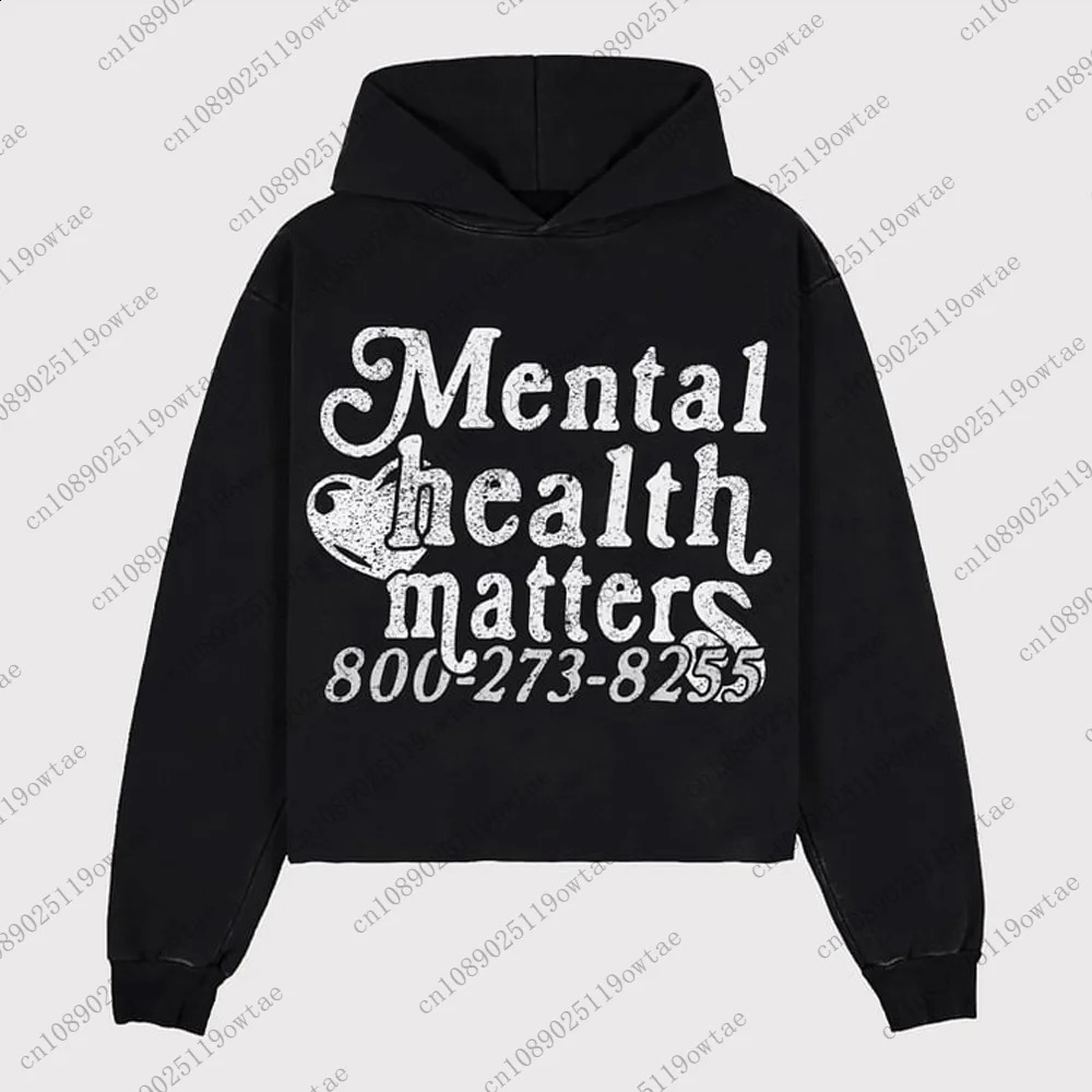 Mental Health Matters Graphic Print Pullover Hoodie Mens Super Size Street Fashion Hoodie Waist Sweatshirt 240930
