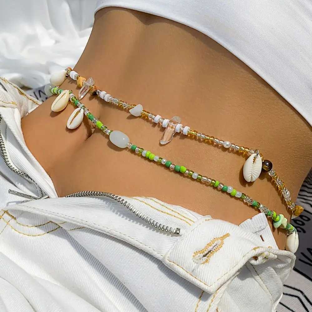 Women Elegant Trendy Summer Beach Vacation Body Jewelry Belly Chains Bohemia Beaded Waist Chain Shell Stone WaistbandX240930