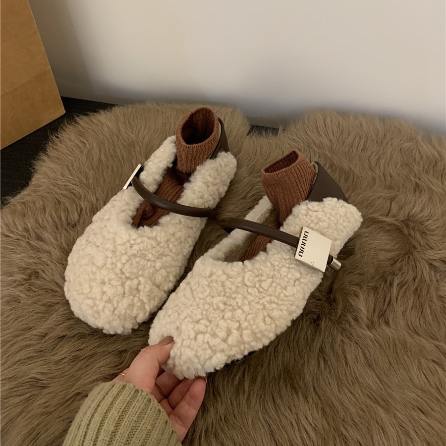 Autumn and Winter Flat bottomed plush shoes 2024 New French Mary Jane Single Shoes