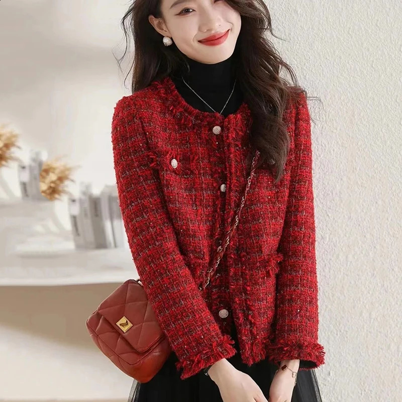Womens Winter Jacket Red Warm Womens Y2K Coarse Floral Coat Retro Button Top O-neck Long Sleeve Set Womens Coat 240930