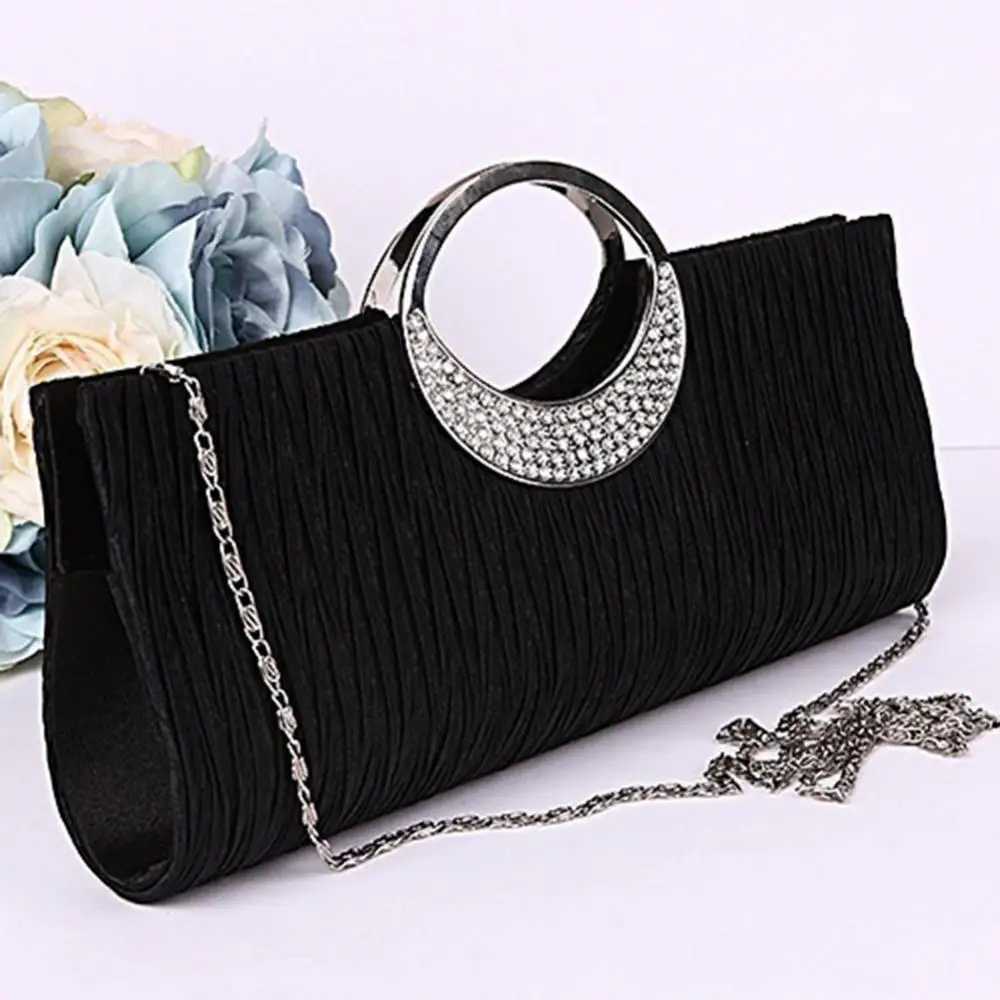 Fashion Women Handheld Bag Rhinestone Satin Pleated Evening Bag Party Shoulder Bag Clutch Purse Handbag Z250618