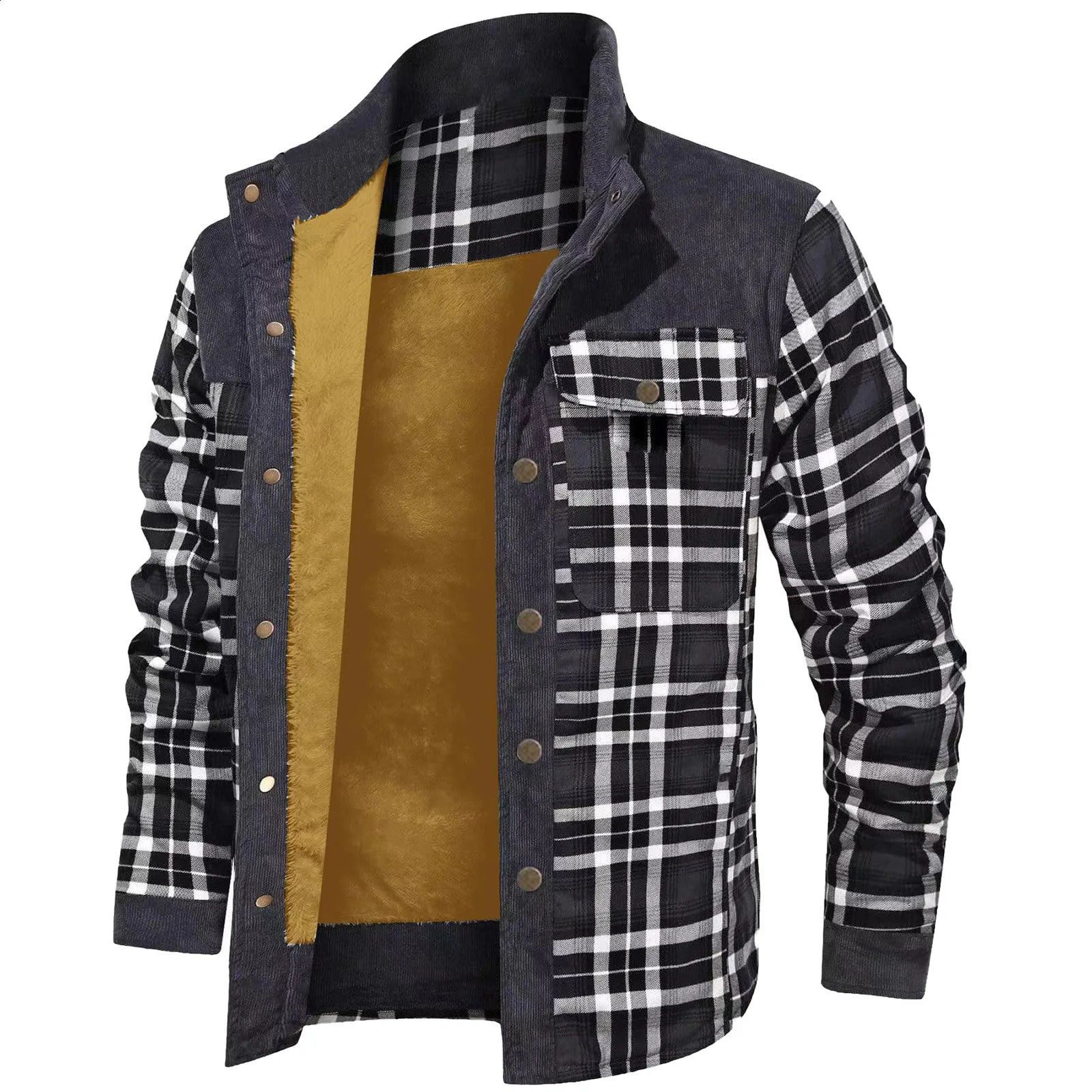 Jackets For Men Casual Work MenS Winter Wool Lined Flannel Plaid Shirt Jacket With Button Hooded Long Leather 240927