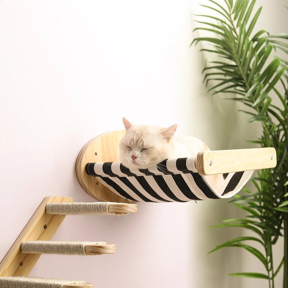 High quality wall mounted cat scratching furniture with Perches hammock and wall mounted steps for cats to climb used for sleeping and playing 240924