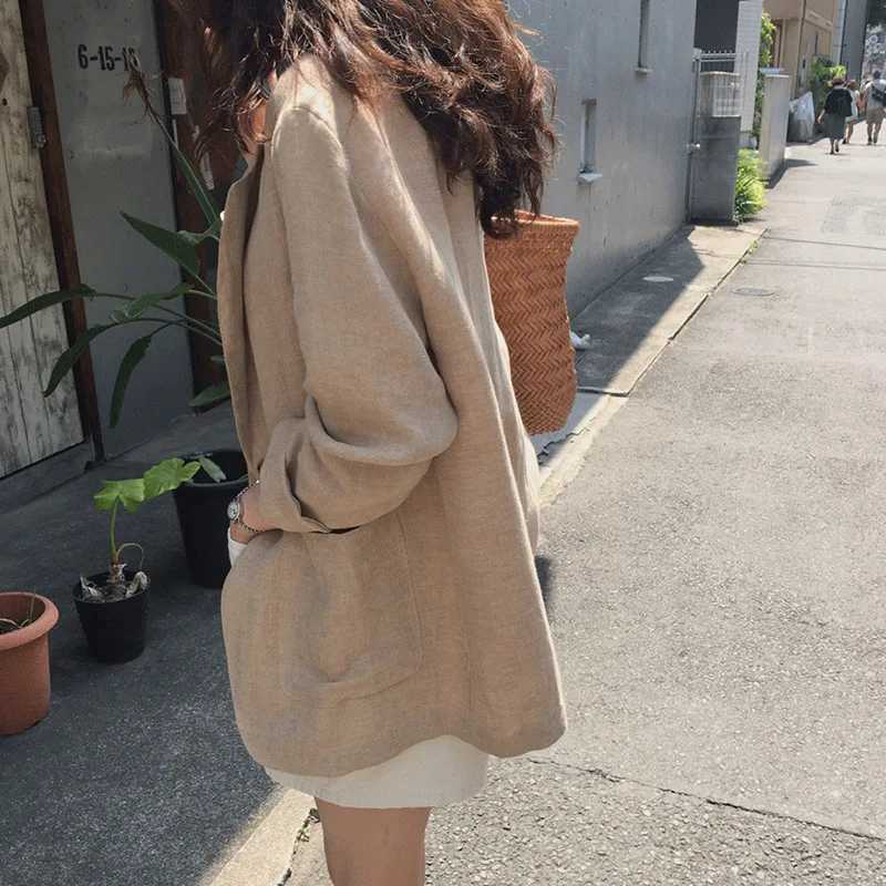 New Korean Linen Thin Blazers Without Lining Suit Jacket Summer Autumn Womens Loose Blazers for Women Clothing Coats OuterwearsX241004