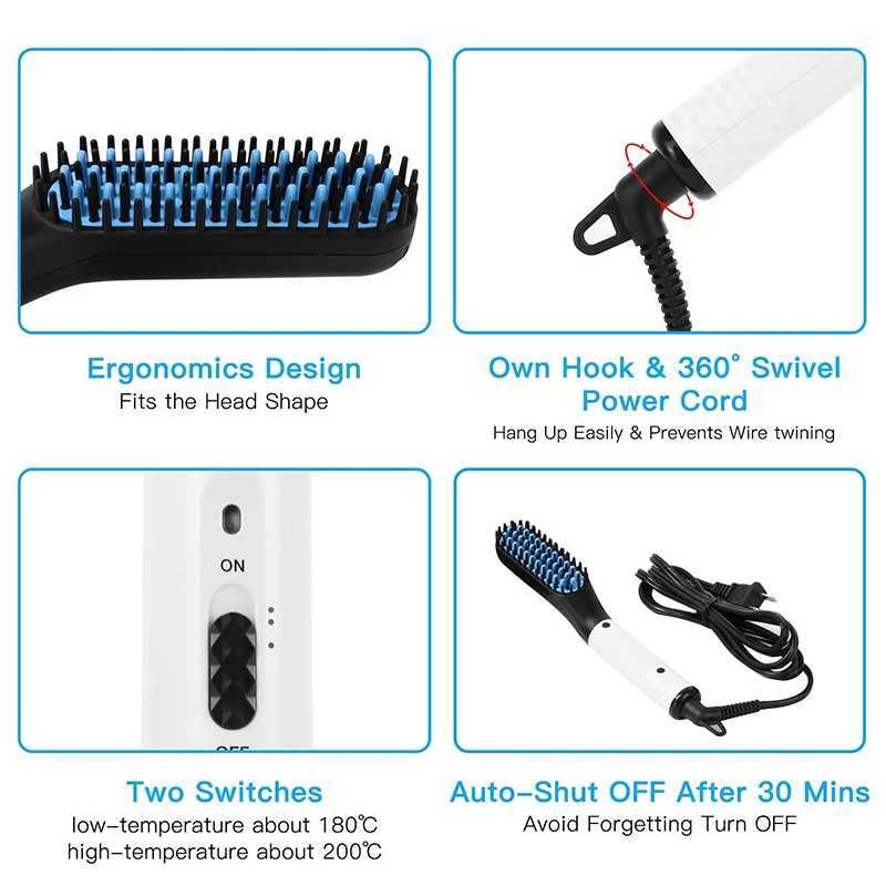 Portable Professional Mens hair straightener Beard grooming Electric comb 2-in-1 Mini ion hair straightenerXJ241016