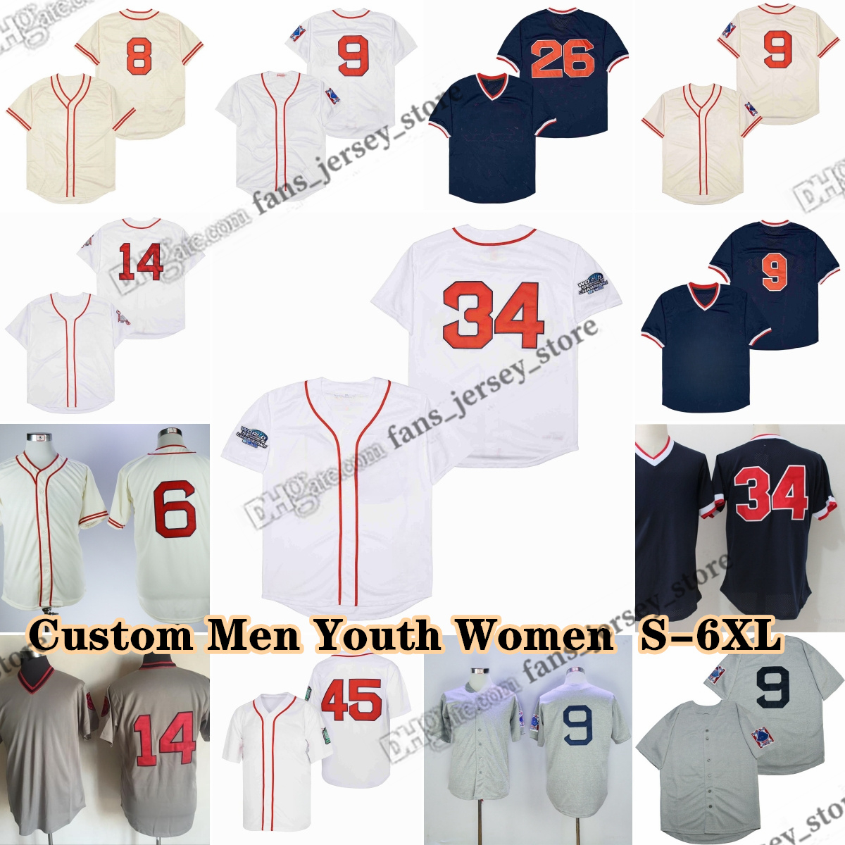 1939 Ted Williams S-6XL Vintage Baseball Jerseys 38 Curt Schilling David Ortiz Jason Varitek Trot Nixon Mo Vaughn 24 Manny Ramirez Roger Clemens Custom name number