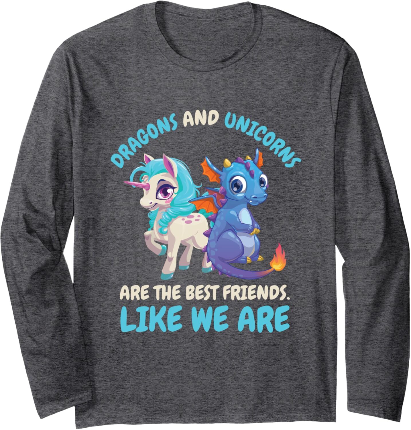 Long Sleeve Shirts for Men sweatshirt Cute Kids Dragons And Unicorns Best Friends Friendship Gift Long Sleeve Tee Streetwear Casual tops clothes